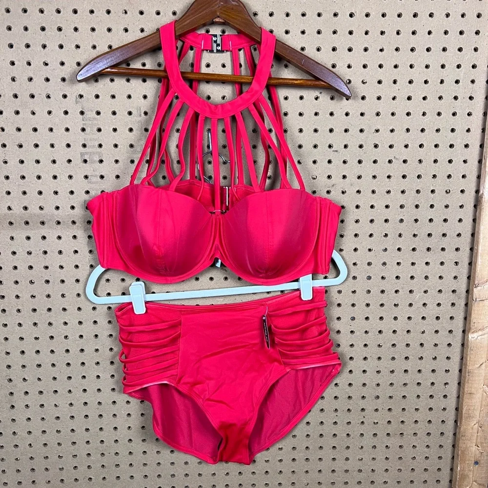 NWT Adore Me Strappy‎ Red Bikini Set 42DD/Large